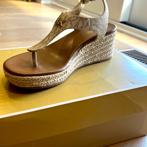 Michael Kors | Shoes | Michael Kors Laney Thong Wedge Sandal Vanilla ...